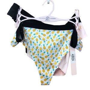 Chinese Laundry XL Womens Thong Underwear 3-Pack Pineapple Pink & Black Lined